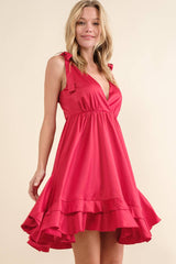 SATIN SWING DRESS WITH SHOULDER TIE DETAIL