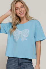 Short Sleeve Crew Neck Lace Patch Oversize Cotton Jersey Top