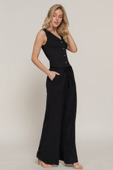 V-Neck Button Closure Vest & Long Pants Set