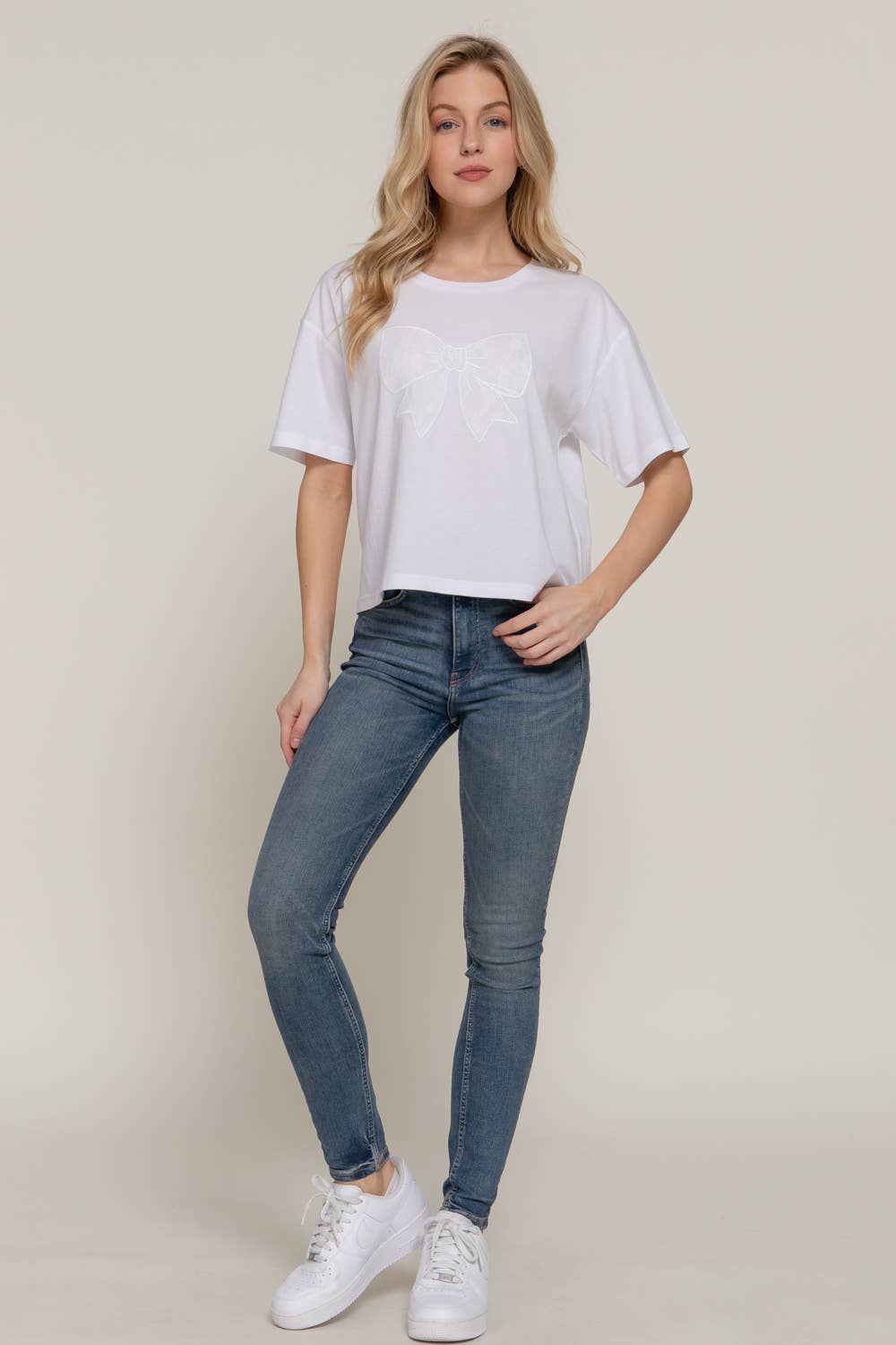 Short Sleeve Crew Neck Lace Patch Oversize Cotton Jersey Top