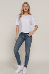 Short Sleeve Crew Neck Lace Patch Oversize Cotton Jersey Top