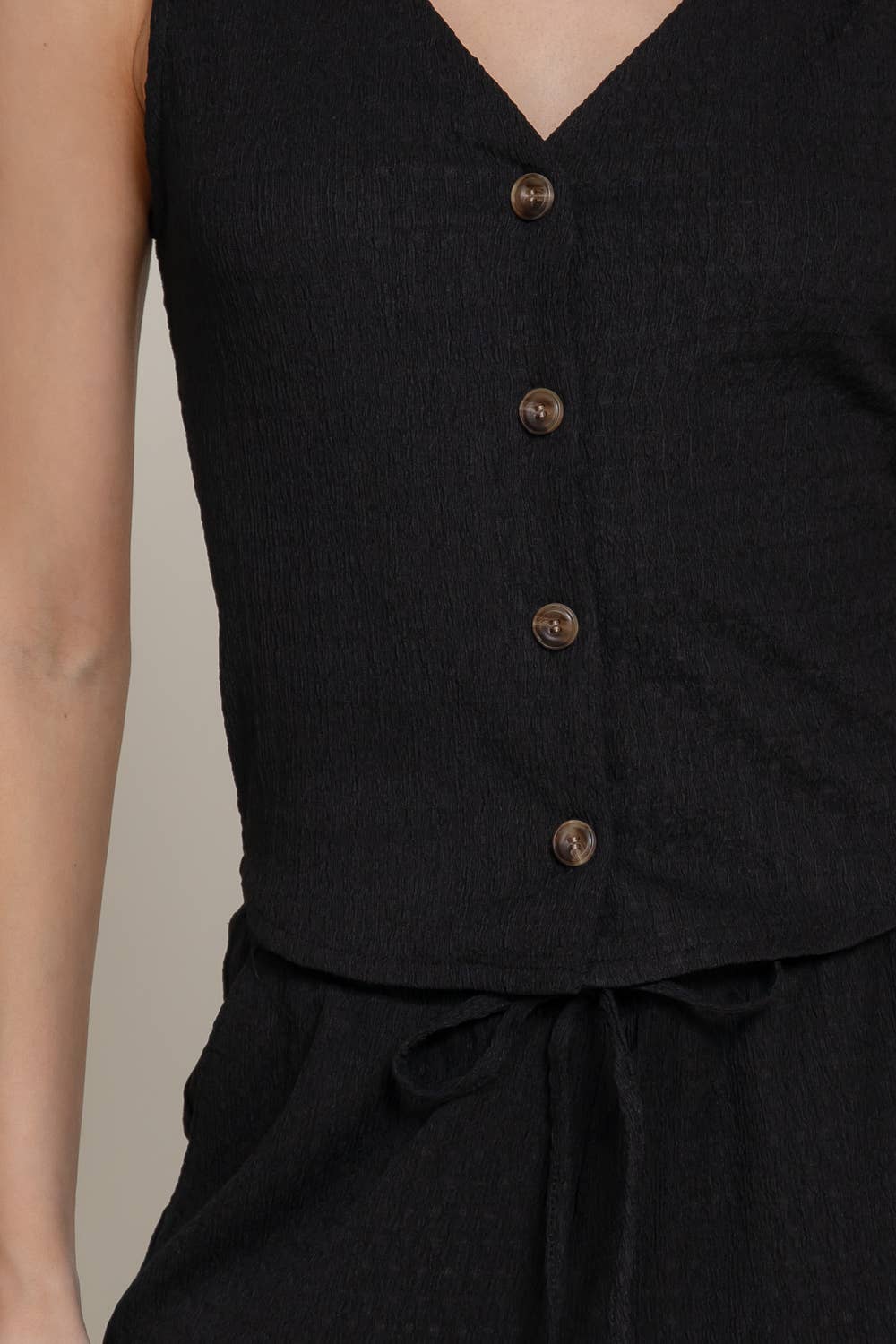 V-Neck Button Closure Vest & Long Pants Set