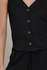 V-Neck Button Closure Vest & Long Pants Set