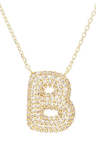 RHINESTONE BUBBLE INITIAL GOLD DIPPED NECKLACE