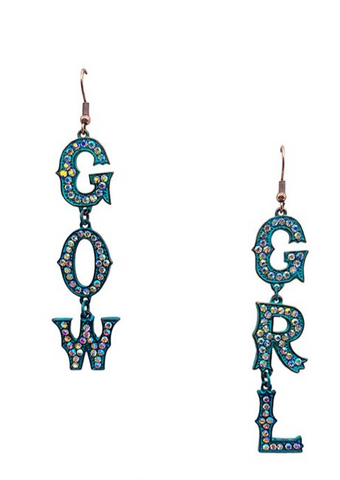 COWGIRL DANGLE EARRINGS WITH AB CRYSTAL DETAIL