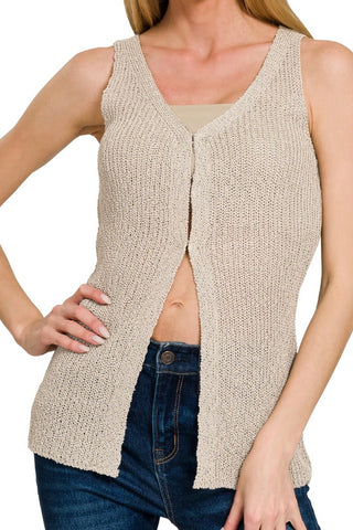 LONG SWEATER VEST WITH HOOK AND EYE DETAIL