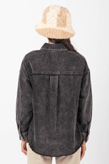 LONG SLEEVE MINERAL WASHED CORDUROY BUTTON DOWN JACKET