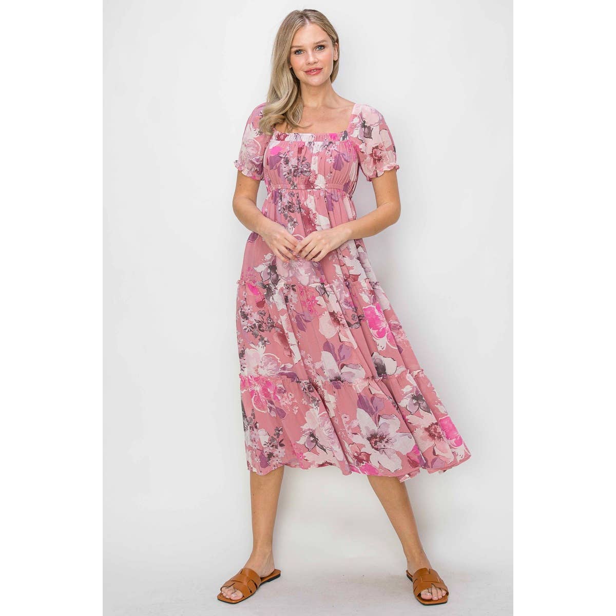 FLORAL PRINT CHIFFON PEASANT MIDI DRESS The Hotpink Daisy FLORAL PRINT CHIFFON PEASANT MIDI DRESS The Hotpink Daisy