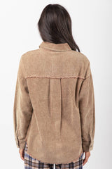 LONG SLEEVE MINERAL WASHED CORDUROY BUTTON DOWN JACKET