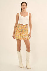 CHIFFON FLORAL SMOCKED WAIST TIERED SKIRT