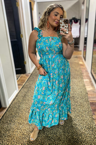 FLORAL MAXI DRESS GATHERED WAIST DETAIL