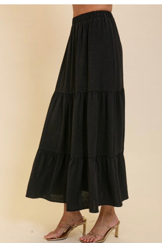 ELASTIC WAIST TIERED MAXI SKIRT
