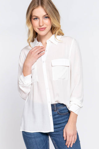 LONG SLEEVE BUTTON DOWN WOVEN TOP