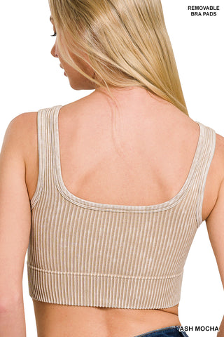 MINERAL WASHED RIBBED PADDED CROPPED TANK