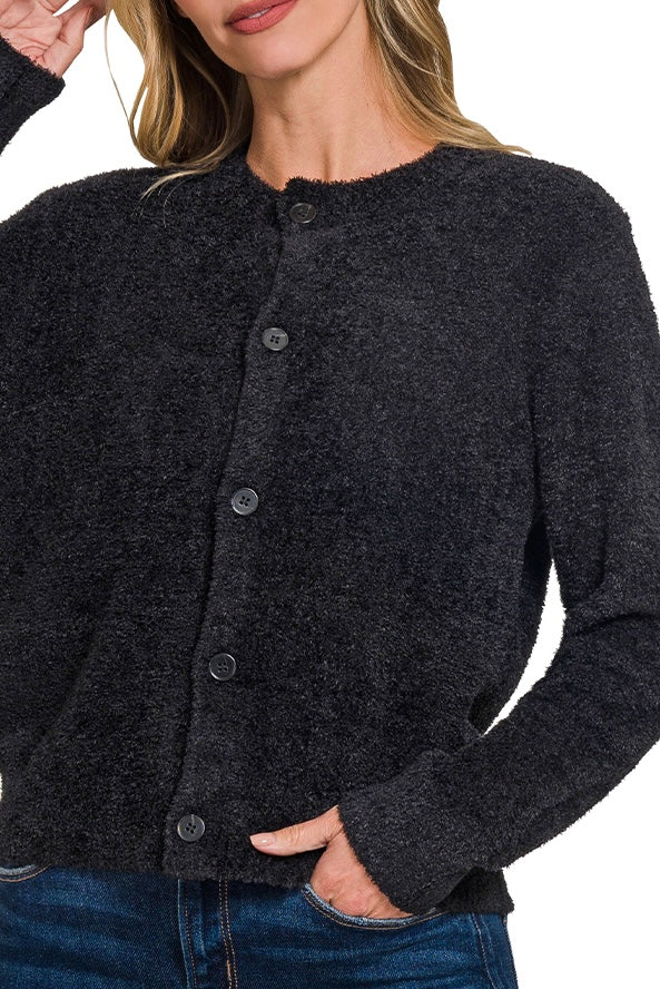 LONG SLEEVE CHENILLE BUTTON DOWN SWEATER