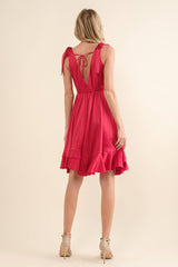 SATIN SWING DRESS WITH SHOULDER TIE DETAIL