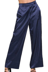 WIDE LEG SATIN PANTS WITH POCKETS