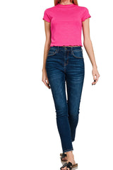 MODAL SHORT SLEEVE LETTUCE TRIM CROP TEE