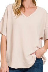 SHORT DOLMAN SLEEVE VNECK TOP