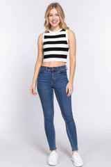 Sleeveless Round Neck Stripe Spring Sweater