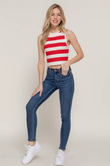 Sleeveless Round Neck Stripe Spring Sweater