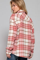 LONG SLEEVE WOOL BLEND PLAID BUTTON DOWN SHIRT JACKET