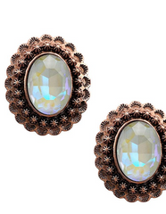 WESTERN OVAL CONCHO STUD EARRINGS WITH CRYSTAL CENTER