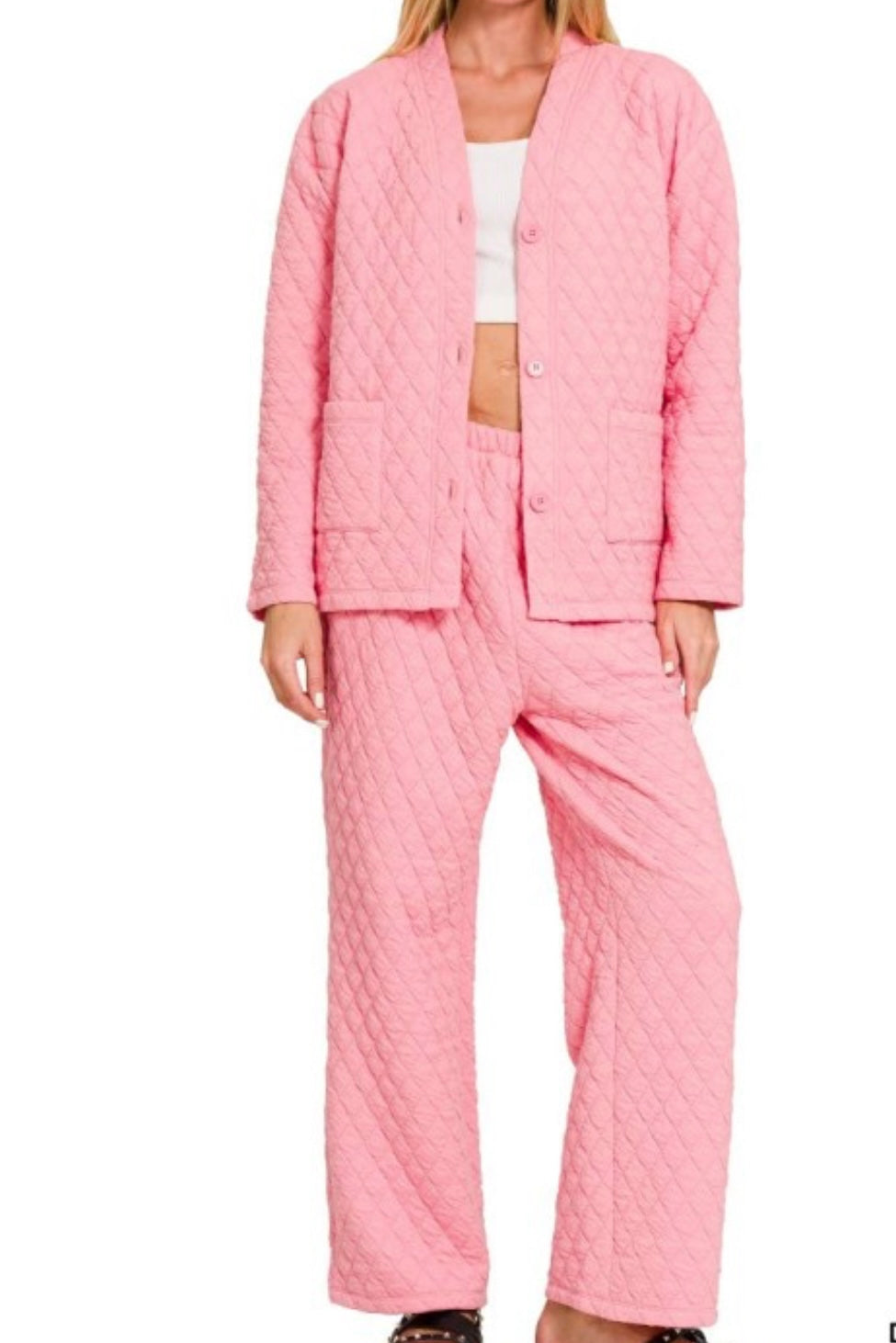 QUILTED STRAIGHT LEG PANTS