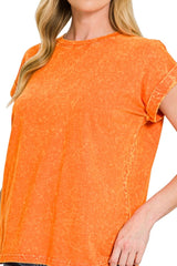 RELAX FIT MINERAL WASH TEE WITH FOLDOVER SLEEVES