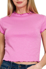 MODAL SHORT SLEEVE LETTUCE TRIM CROP TEE