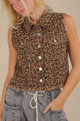 LEOPARD PRINT DENIM VEST