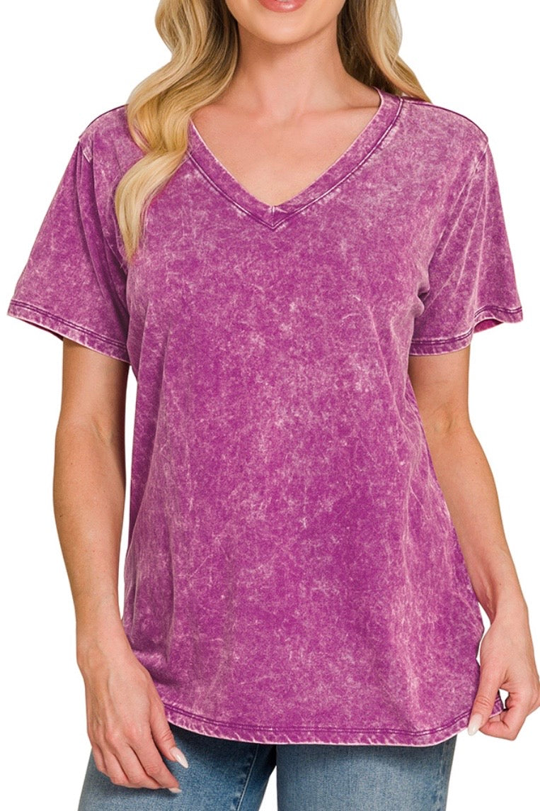 SHORT SLEEVE VNECK MINERAL WASH TEE