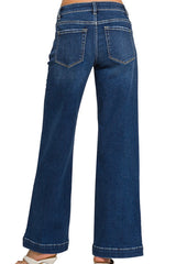 MIDRISE CLEAN WASH WIDE LEG JEANS WITH TROUSER HEM