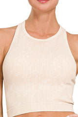 RACER BACK MINERAL WASHED RIBBED PADDED BRALETTE