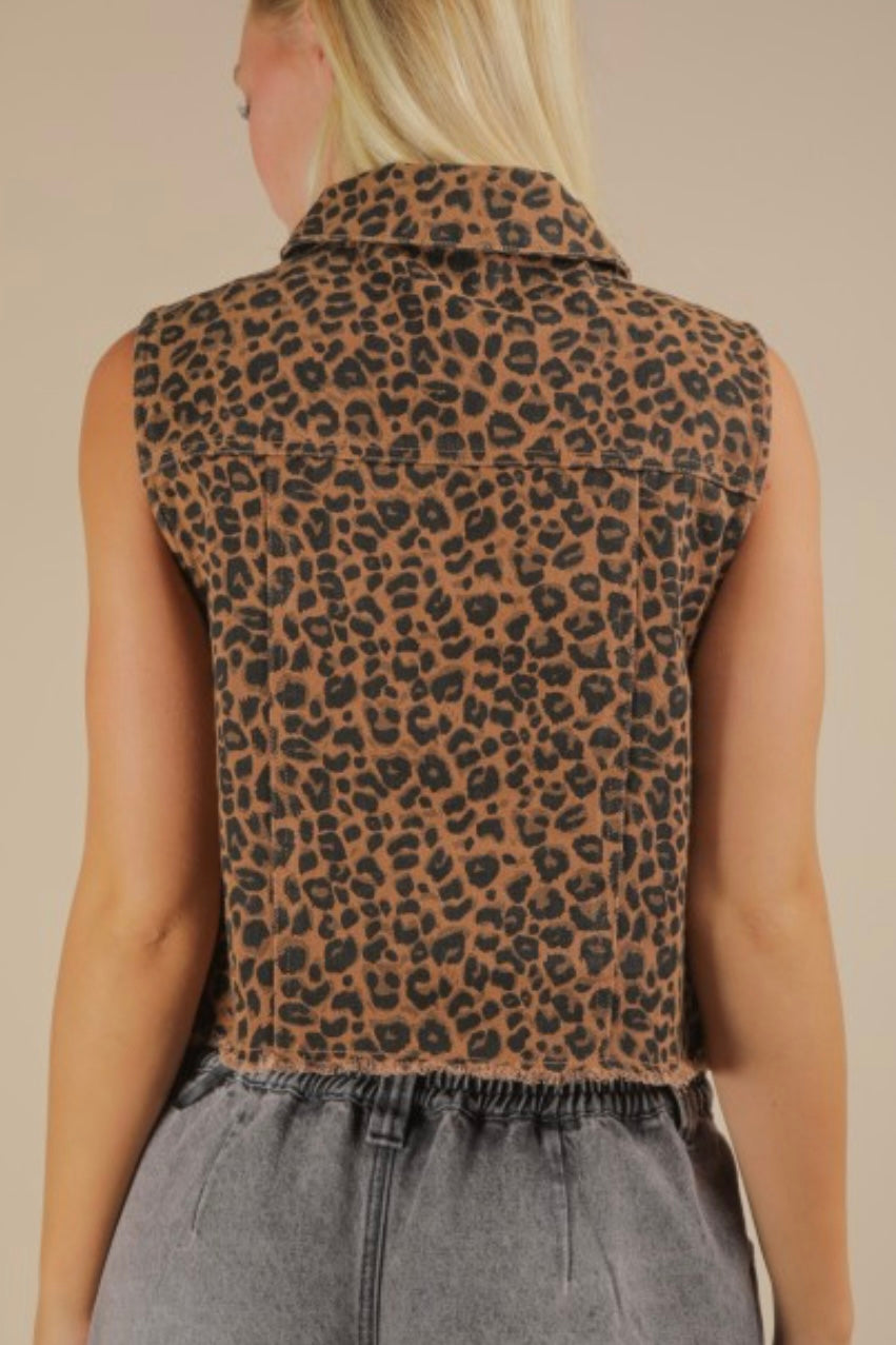 LEOPARD PRINT DENIM VEST