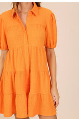 SHORT SLEEVE TIERED BUTTON DOWN DRESS