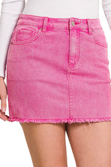 RAW HEM MINERAL WASH DENIM SKIRT