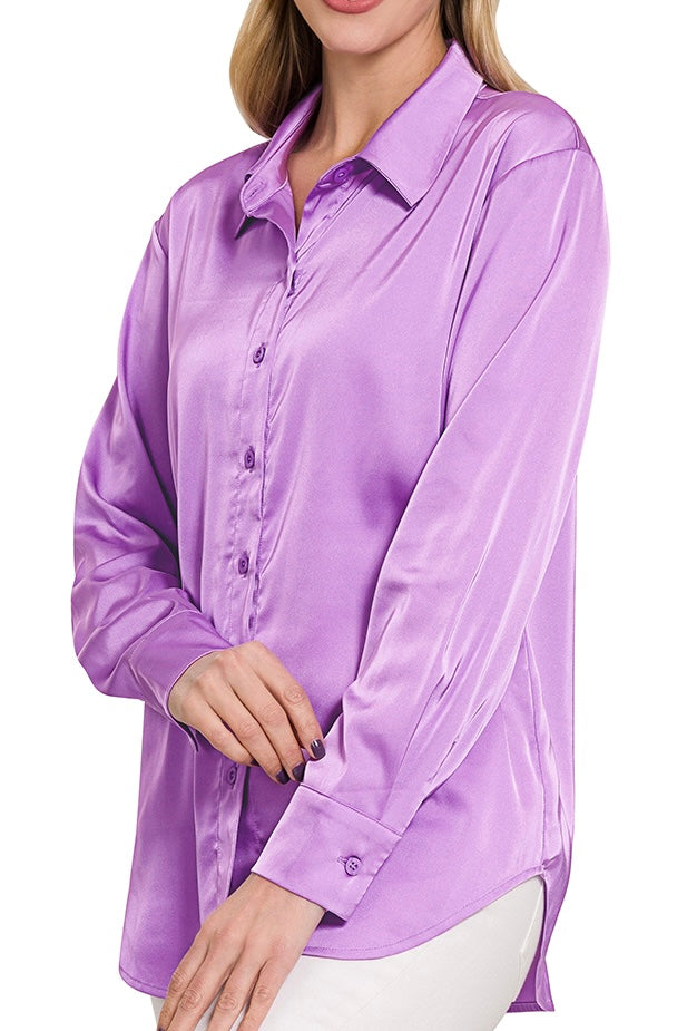 LONG SLEEVE BUTTON DOWN SATIN TOP