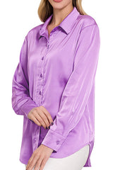 LONG SLEEVE BUTTON DOWN SATIN TOP
