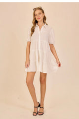 SHORT SLEEVE TIERED BUTTON DOWN DRESS