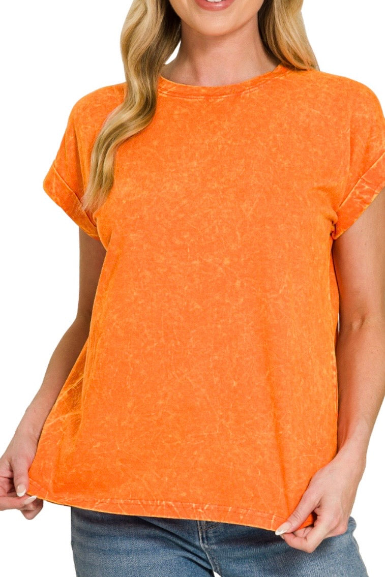 RELAX FIT MINERAL WASH TEE WITH FOLDOVER SLEEVES