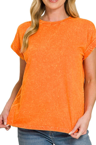 RELAX FIT MINERAL WASH TEE WITH FOLDOVER SLEEVES