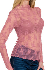 LACE MESH LONG SLEEVE TOP
