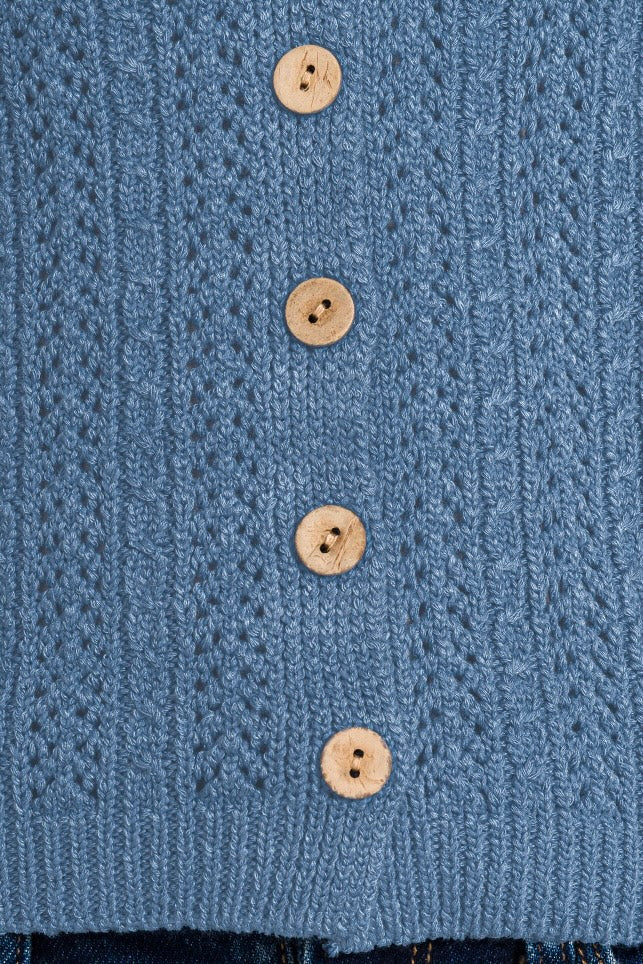 BUTTON DOWN SWEATER VEST WITH EYELET DETAIL