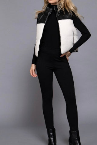 REVERSIBLE VEGAN LEATHER AND SHERPA VEST