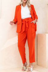 HIRISE PLEAT FRONT BELTED PANTS WITH ELASTIC BACK WAIST