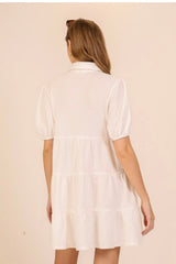 SHORT SLEEVE TIERED BUTTON DOWN DRESS