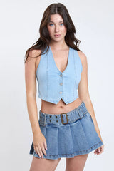 VNECK CROPPED BUTTON FRONT VEST