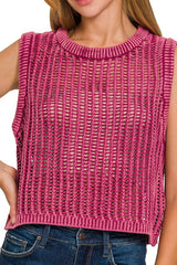 ACID WASHED FISHNET STYLE SWEATER VEST