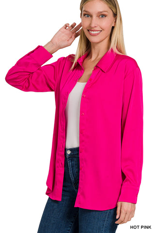 LONG SLEEVE BUTTON DOWN SATIN TOP